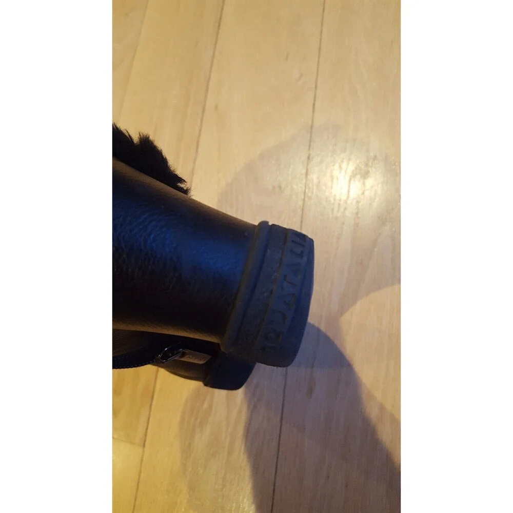 Aquatalia ‎ BLACK WEDGE Leather Women's Ankle  Boots, zip, fur trim  size 8